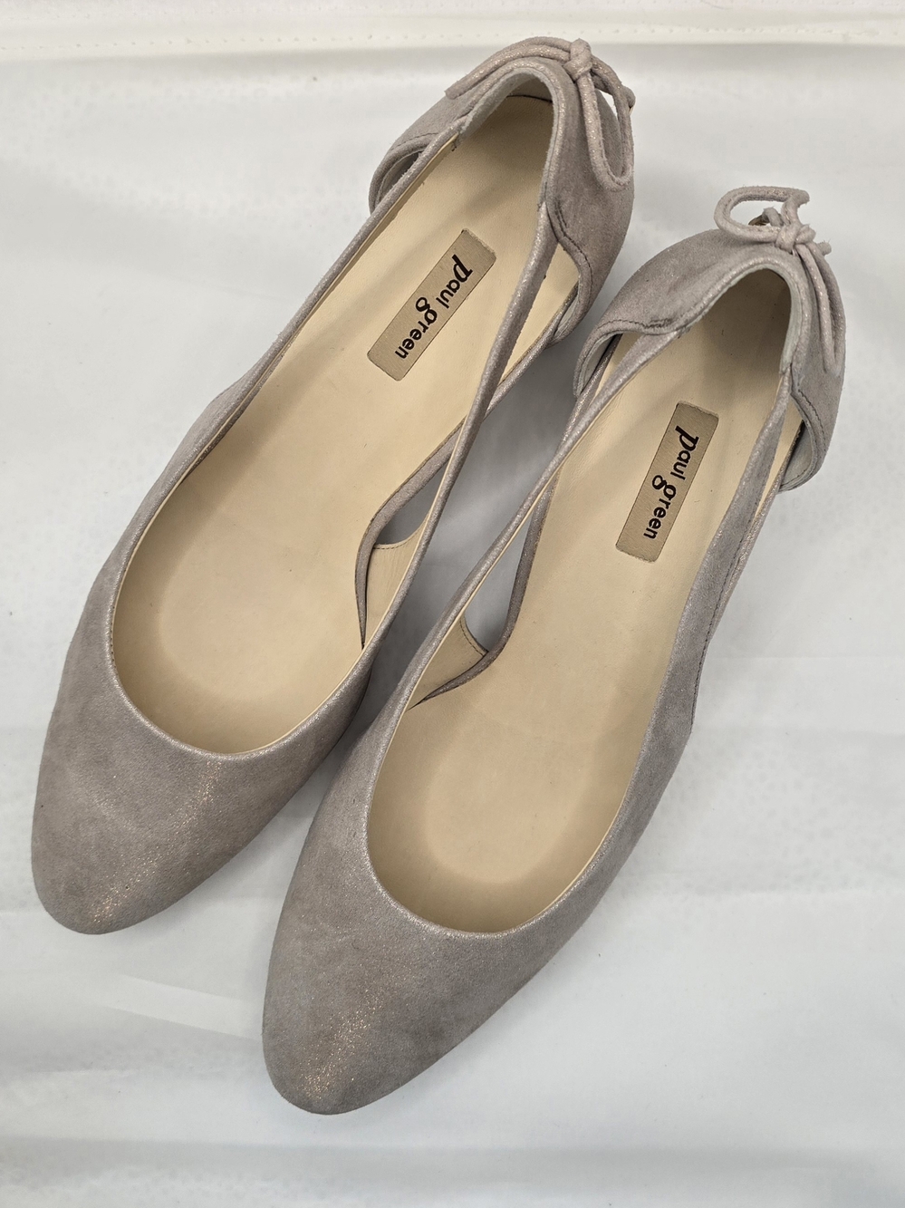 Paul Green Blush Taupe Suede Pointed Ballet Flats with Ankle Tie